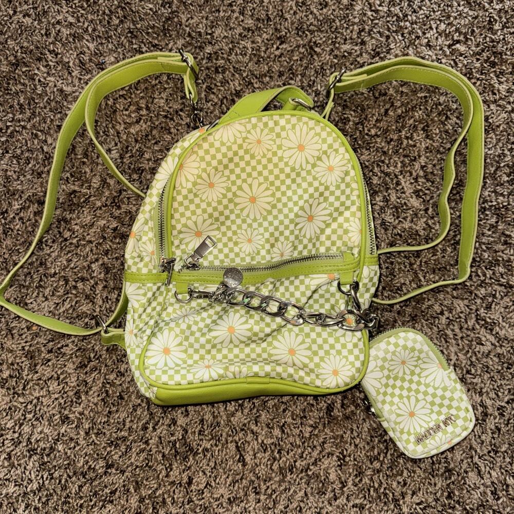 Madden NYC Daisy Mini Backpack – Green Checkered Floral Print